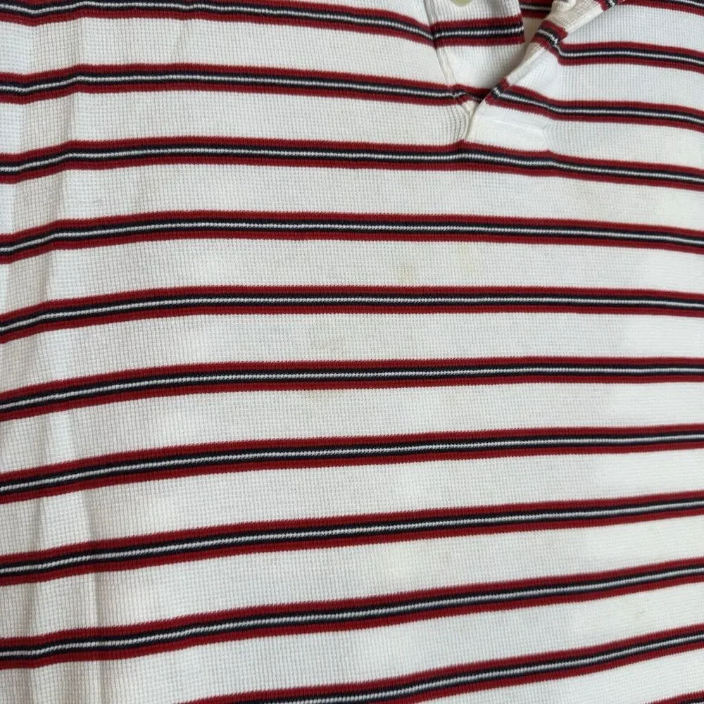 Polo Ralph Lauren Mens‎ Red White Striped Knit Short Polo Shirt Blue Pony Size L